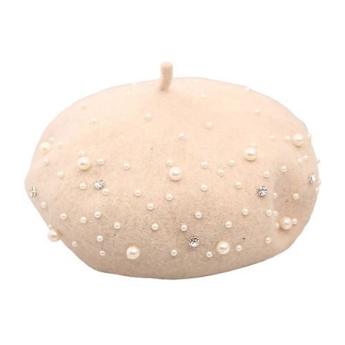 Béret En Fausse Perle Et Strass Pour Femmes, Chapeau En Laine, Style Anglais Vintage, Sans Bord, Couleur Unie, Bretelles Réglables, Casquette Citrouille-Beige