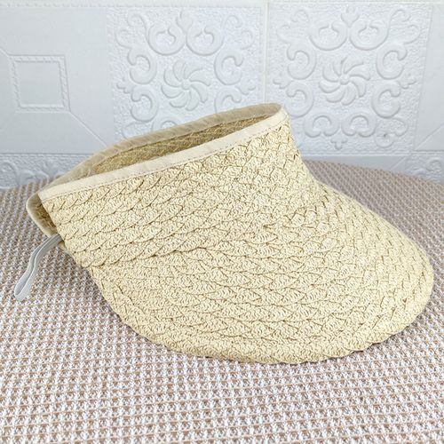 Chapeau De Paille Pour Femmes, Protection Solaire, Chapeau D'été Respirant À Large Bord, Haut Vide, Pliable, Accessoires De Mode-Beige