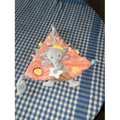 Doudou plat éléphant avec anneau de dentition 