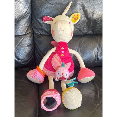 Doudou Licorne Louise Activité LILLIPUTIENS rose verte et jaune 43 cm