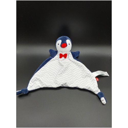 Doudou Pingouin OKAIDI OBAIBI - plat - blanc gris et bleu marine - n?ud papillon