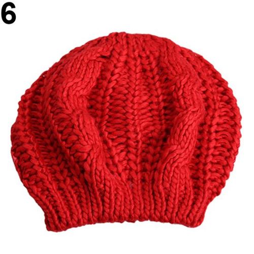 Béret De Mode Pour Femmes Tressé Baggy Laine Tricoté Chaud Hiver Bonnet Chapeau Casquette De Ski-Rouge