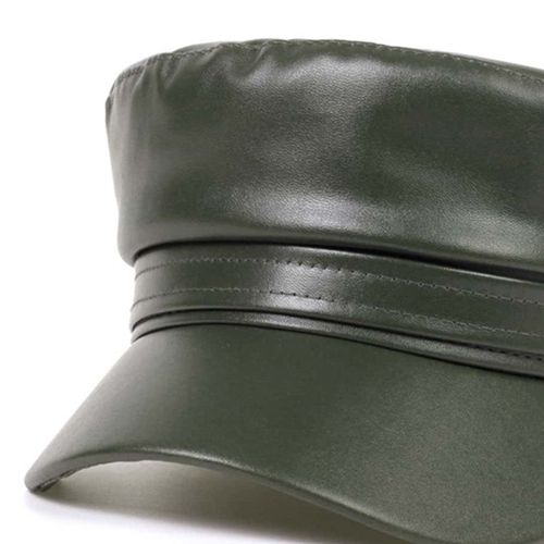 Béret À Bord Étendu Pour Femmes, Chapeau À Dôme Plat, Chapeau De Journal En Faux Cuir, Couleur Unie, Chapeau De Loisirs, Streetwear-Vert Armée