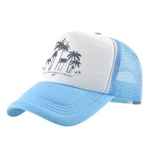 Chapeau De Baseball Pour Hommes Ajouré En Maille Respirante Imprimé Cocotier À Long Bord Crème Solaire Réglable Baseball Sport Été Chapeau De Camionneur Vêtements Accessoire-Cyan