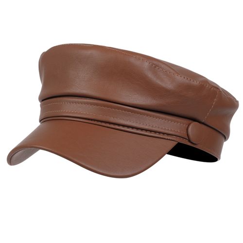 Béret À Bord Étendu Pour Femmes, Chapeau À Dôme Plat, Chapeau De Journal En Faux Cuir, Couleur Unie, Chapeau De Loisirs, Streetwear-Kaki
