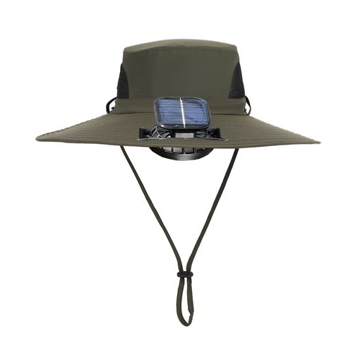 Chapeau De Soleil Extérieur À Large Bord Avec Ventilateur À Énergie Solaire, Conception En Maille Respirante, Protection Uv, Chapeau Pour Enfants Garçons-Vert Armée
