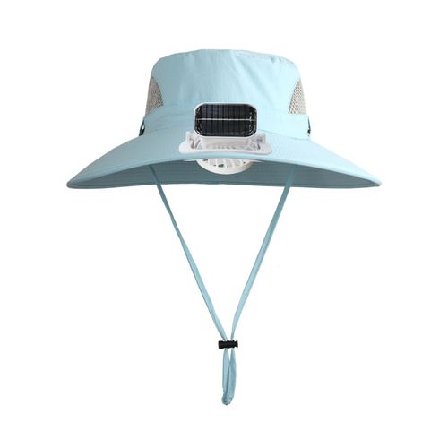 Chapeau De Soleil Extérieur À Large Bord Avec Ventilateur À Énergie Solaire, Conception En Maille Respirante, Protection Uv, Chapeau Pour Enfants Garçons-Bleu