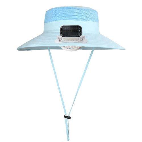 Chapeau De Soleil Extérieur À Large Bord Avec Ventilateur Solaire, Conception En Maille Respirante, Chapeau De Ventilateur À Énergie Solaire, Chapeau De Protection Solaire Pour Enfants-Bleu
