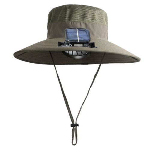 Chapeau De Soleil Extérieur À Large Bord Avec Ventilateur Solaire, Conception En Maille Respirante, Chapeau De Ventilateur À Énergie Solaire, Chapeau De Protection Solaire Pour Enfants-Vert Armée
