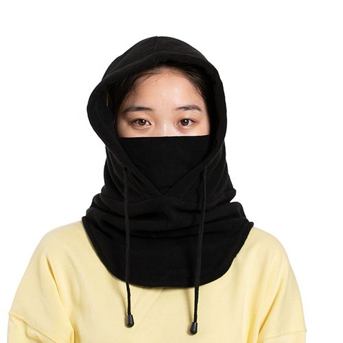 Cagoule Unisexe Coupe-Vent Avec Cordon De Serrage, Couvre-Chef Chaud Pour L'extérieur, Automne Et Hiver-Noir