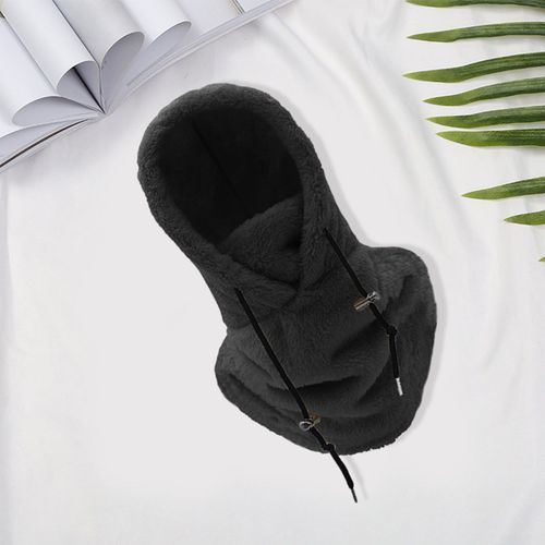 Cagoule De Cyclisme D'hiver Unisexe Avec Cordon De Serrage Réglable En Peluche Épaisse Et Douce, Coupe-Vent, Rétention De Chaleur, Protection Du Visage, Des Oreilles Et Du Cou Par Temps Froid, Écharpe De Couverture De Capuche De Ski-Noir