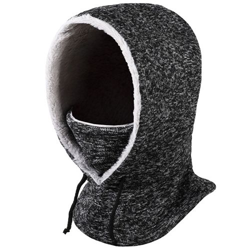 Automne Hiver Doublure Polaire Cagoule Chapeau Équitation En Plein Air Protection Complète Du Visage Couvre-Chef Coupe-Vent Réglable Cordon Sport Ski Chapeau-Noir Gris