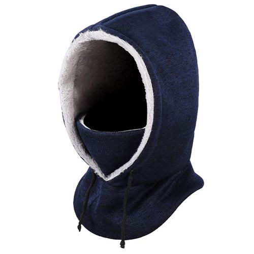 Automne Hiver Doublure Polaire Cagoule Chapeau Équitation En Plein Air Protection Complète Du Visage Couvre-Chef Coupe-Vent Réglable Cordon Sport Ski Chapeau-Bleu Marine