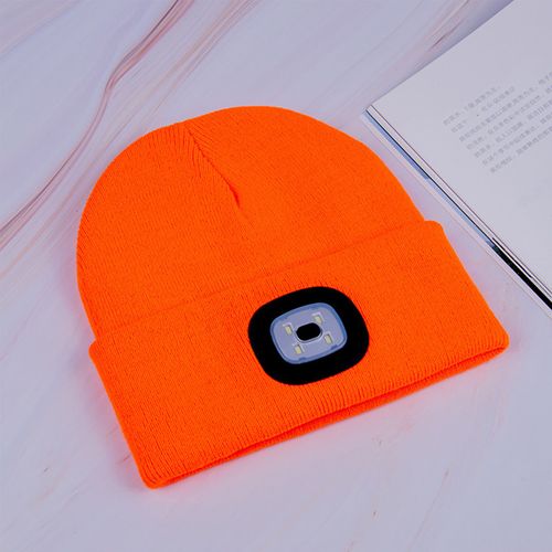 Femmes Hommes Chapeau Lumineux Usb Charge Led Bonnet Chapeau Phare Tricot Chapeau Unisexe Hiver Tricot Bonnet Avec 4 Led Lumière-Orange