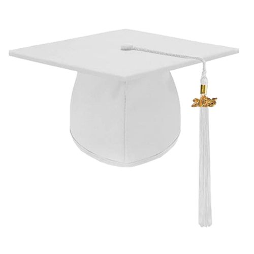 Casquette De Remise De Diplôme Avec Pompon, Chapeau De Célibataire Élastique Unisexe, Accessoire De Robe De Remise De Diplôme, Chapeau De Cérémonie De Remise De Diplôme-Blanc