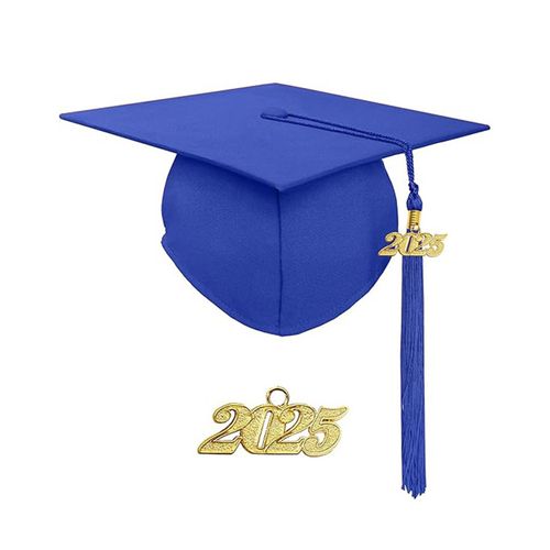 Casquette De Remise De Diplôme 2025 Avec Pompon, Chapeau De Célibataire Avec Bande Élastique De Taille Réglable, Accessoire De Robe De Remise De Diplôme, Chapeau De Cérémonie De Remise Des Diplômes De Maîtrise-Bleu Royal Adulte