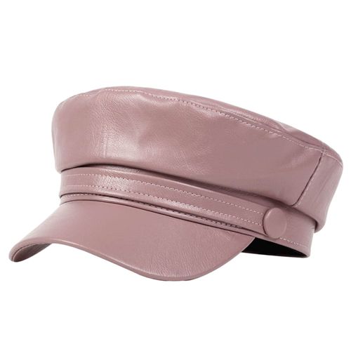 Béret À Bord Étendu Pour Femmes, Chapeau À Dôme Plat, Chapeau De Journal En Faux Cuir, Couleur Unie, Chapeau De Loisirs, Streetwear-Rose