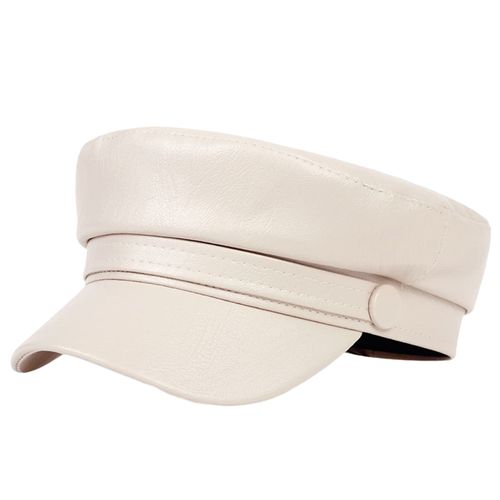 Béret À Bord Étendu Pour Femmes, Chapeau À Dôme Plat, Chapeau De Journal En Faux Cuir, Couleur Unie, Chapeau De Loisirs, Streetwear-Beige