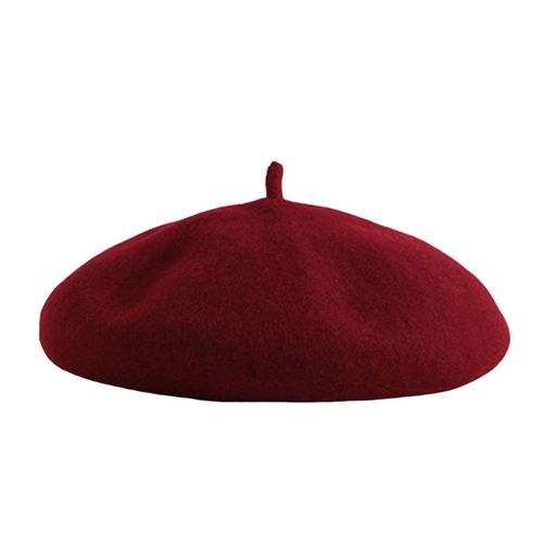Béret Chapeau Couleur Unie Classique Extensible Décontracté Plaine Garder Au Chaud En Laine Automne Hiver Enfants Filles Casquette D'artiste Français Pour Un Usage Quotidien-Vin Rouge