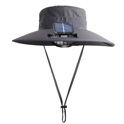 Chapeau De Soleil Extérieur À Large Bord Avec Ventilateur Solaire, Conception En Maille Respirante, Chapeau De Ventilateur À Énergie Solaire, Chapeau De Protection Solaire Pour Enfants-Gris Foncé