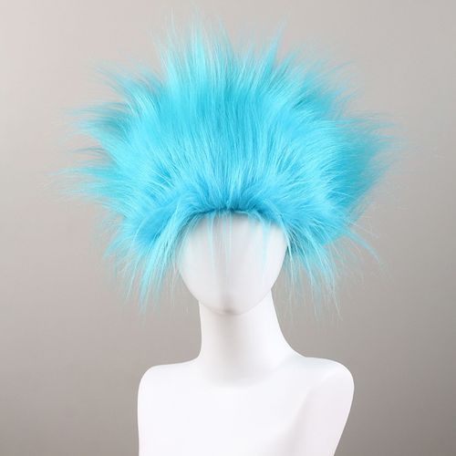 1/2 Pcs Bleu Fluffy Costume Perruque Nouveauté Fou Troll Cheveux Perruque Chapeau Pour Adultes Enfants Mardi Gras Cosplay Accessoire Pour La Semaine De Lecture Fête D'halloween-Bleu Ciel 2 Pièces 