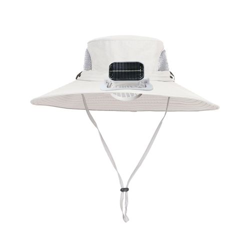 Chapeau De Soleil Extérieur À Large Bord Avec Ventilateur À Énergie Solaire, Conception En Maille Respirante, Protection Uv, Chapeau Pour Enfants Garçons-Gris Clair