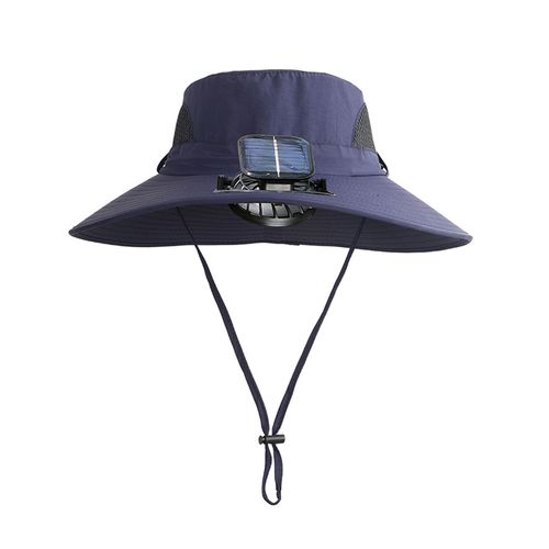Chapeau De Soleil Extérieur À Large Bord Avec Ventilateur À Énergie Solaire, Conception En Maille Respirante, Protection Uv, Chapeau Pour Enfants Garçons-Bleu Marine