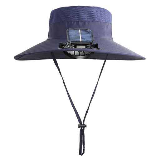 Chapeau De Soleil Extérieur À Large Bord Avec Ventilateur Solaire, Conception En Maille Respirante, Chapeau De Ventilateur À Énergie Solaire, Chapeau De Protection Solaire Pour Enfants-Bleu Marine