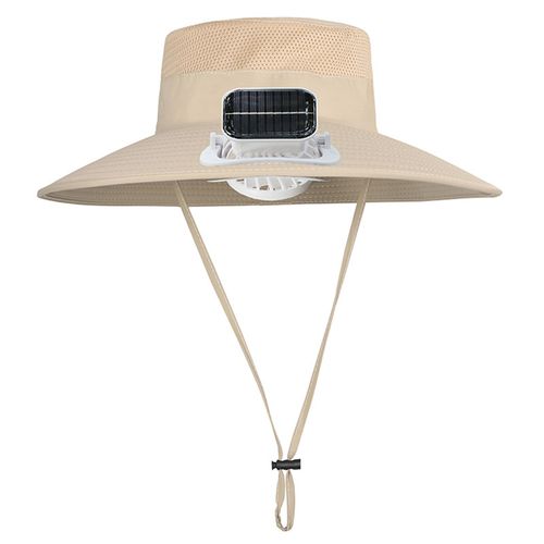 Chapeau De Soleil Extérieur À Large Bord Avec Ventilateur Solaire, Conception En Maille Respirante, Chapeau De Ventilateur À Énergie Solaire, Chapeau De Protection Solaire Pour Enfants-Kaki