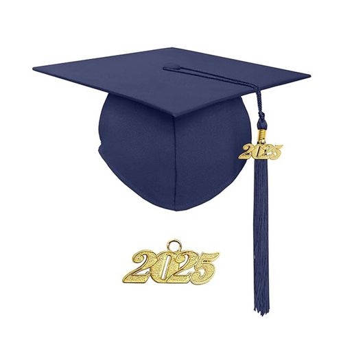 Casquette De Remise De Diplôme 2025 Avec Pompon, Chapeau De Célibataire Avec Bande Élastique De Taille Réglable, Accessoire De Robe De Remise De Diplôme, Chapeau De Cérémonie De Remise Des Diplômes De Maîtrise-Enfant Bleu Marine