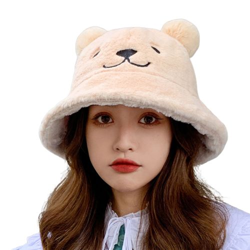 Chapeau Chaud D'hiver Aspect Adorable Super Doux Couleur Unie Respectueux De La Peau Ultra-Épais Femmes Automne Hiver Chapeau De Seau Casquette De Ski En Plein Air Usage Quotidien-Beige