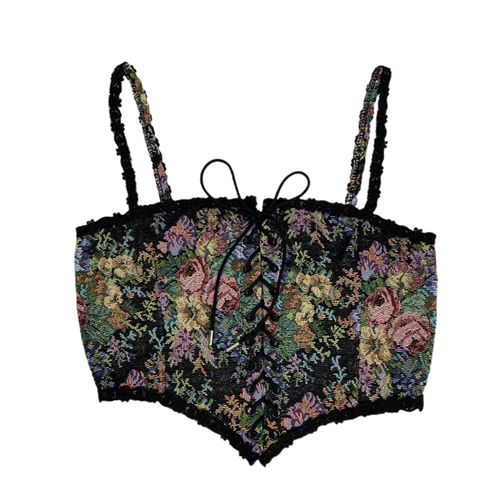 Corset Jacquard À Motif Floral Pour Femmes, Bustier Vintage En Dentelle, Style Français, Sous Le Buste, Pour Soirée Cocktail-Noir S