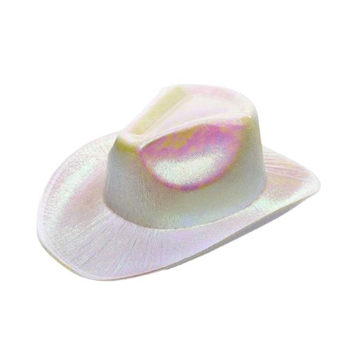 Chapeau De Fête Pour Femmes, Couleur Vive, Haut Concave, Large Bord, Surface Brillante, Costume De Cosplay, Accessoires De Spectacle De Danse, Chapeau De Cowboy Occidental, Couvre-Chef-Beige
