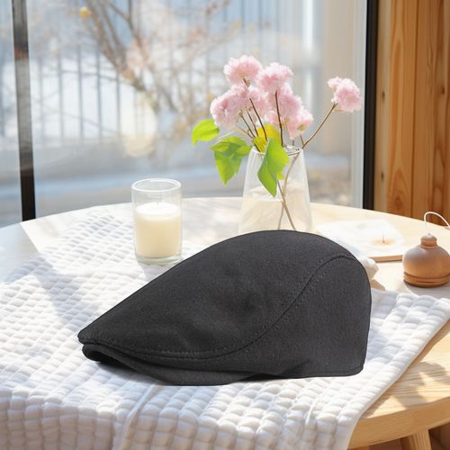 Hommes Rétro Avancé Chapeau Couleur Unie Décontracté Portable Protection Solaire Anti-Uv Littéraire Gavroche Chapeau Casquette Avant Femmes Style Anglais Béret-Noir