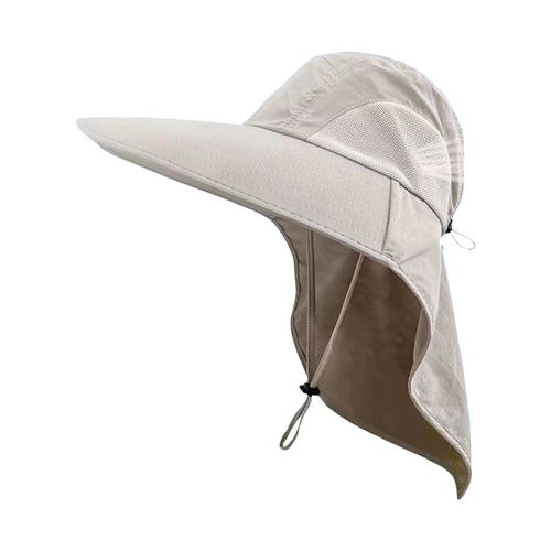 Chapeau D'extérieur Pour Hommes Avec Couvre-Cou À Grand Bord En Maille Creuse Coupe-Vent Mentonnière Protection Solaire Anti-Uv Grande Respirabilité Casquette De Voyage De Pêche De Camping-Beige