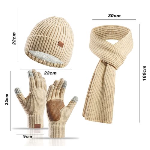 3 Pièces/Ensemble Unisexe Hiver Bonnet Écharpe Gants Ensemble Épais Tricoté Bonnet Chaud Gants De Paume À Grande Friction Élastique Protection Des Oreilles Coupe-Vent Hiver Extérieur Cyclisme Dôme Cou Chaîne Ensemble-Abricot