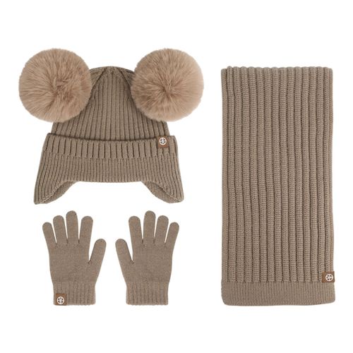 3 Pièces/Ensemble Enfants Chapeau D'hiver Écharpe Gants Ensemble Épais Tricoté Oreille Protection Cap Gants Extensible Coupe-Vent Hiver Cyclisme En Plein Air Dôme Bonnet Cou Wrap Ensemble-Kaki