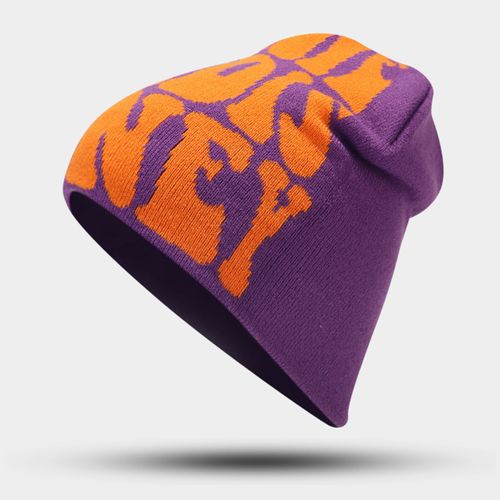 Chapeau Unisexe Style Hip Hop Motif Lettre Jacquard Épais Chaud Chapeau D'hiver Coupe-Vent Élastique Streetwear Pour Randonnée Voyage Shopping-Orange