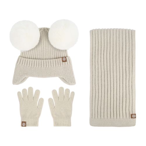 3 Pièces/Ensemble Enfants Chapeau D'hiver Écharpe Gants Ensemble Épais Tricoté Oreille Protection Cap Gants Extensible Coupe-Vent Hiver Cyclisme En Plein Air Dôme Bonnet Cou Wrap Ensemble-Beige