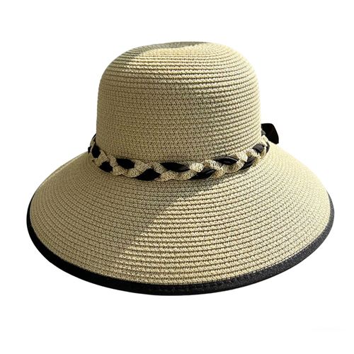 Chapeau De Soleil D'été À Large Bord En Corde Tressée, Décor De Plage, Protection Uv, Taille Réglable, Sangles De Sueur, Chapeau De Paille Pour Femmes-Beige