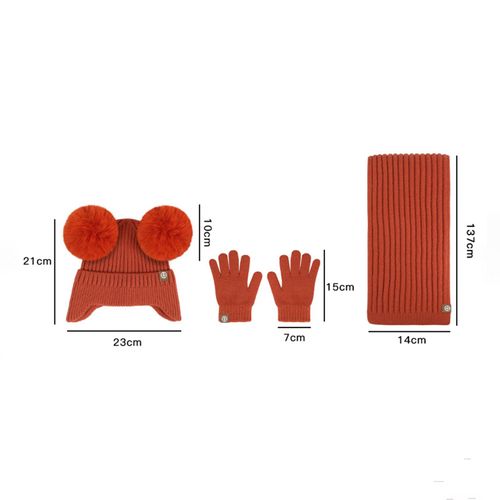 3 Pièces/Ensemble Enfants Chapeau D'hiver Écharpe Gants Ensemble Épais Tricoté Oreille Protection Cap Gants Extensible Coupe-Vent Hiver Cyclisme En Plein Air Dôme Bonnet Cou Wrap Ensemble-Orange