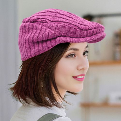 Chapeau Rétro Pour Hommes, Chapeau De Journal Avancé, Tour De Tête Réglable, Couleur Unie, Peluche Épaisse, Casquette D'hiver, Performance Cosplay, Couvre-Chef Quotidien-Rose Rouge