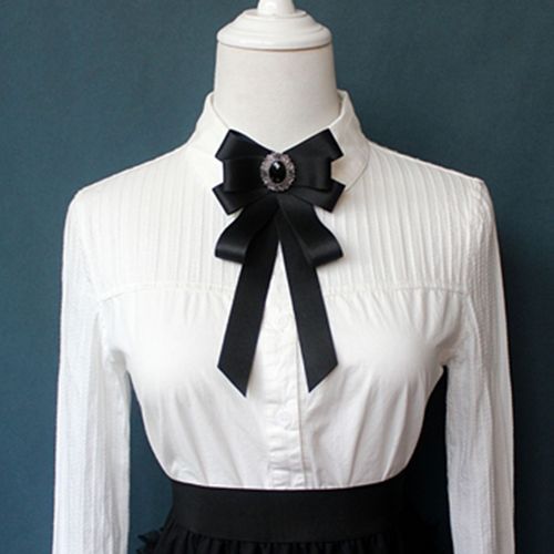 Ruban Bowknot Lolita Style Rétro Magnifique Faux Cristal Décor Épingle Sangle Fixation Vêtements Accessoires Femmes Chemise Formelle Jk Uniforme Bowknot Pour La Fête-Noir