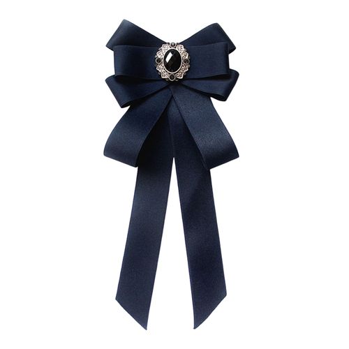 Ruban Bowknot Lolita Style Rétro Magnifique Faux Cristal Décor Épingle Sangle Fixation Vêtements Accessoires Femmes Chemise Formelle Jk Uniforme Bowknot Pour La Fête-Bleu Marine