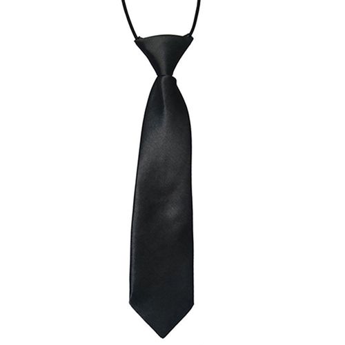 Cravate Élastique Respirante De Couleur Unie Pour Garçon, Cravate Anti-Taches Pour Mariage-Noir