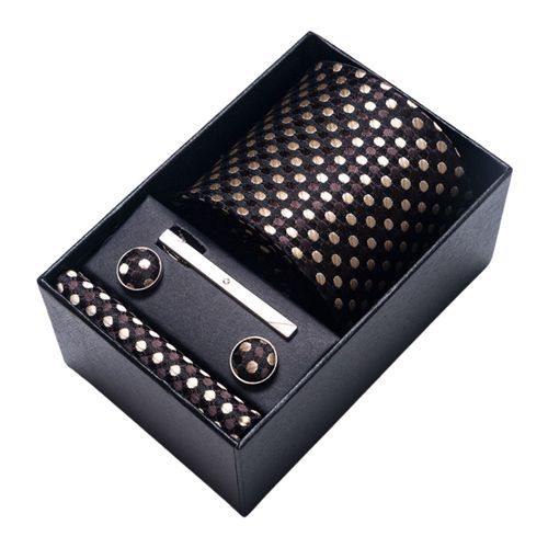 4 Pièces/Ensemble Texture Lisse Luxe Exquis Boîte Cadeau Cravate Hommes D'affaires Jacquard Imprimé Cravate Boutons De Manchette Carré Écharpe Pince Ensemble-L