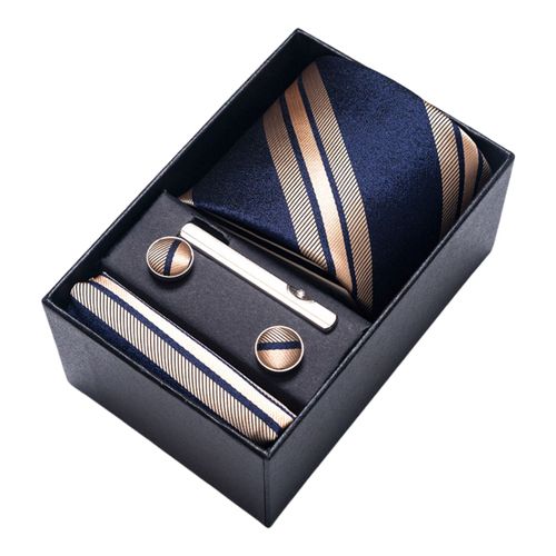 4 Pièces/Ensemble Texture Lisse Luxe Exquis Boîte Cadeau Cravate Hommes D'affaires Jacquard Imprimé Cravate Boutons De Manchette Carré Écharpe Pince Ensemble-M