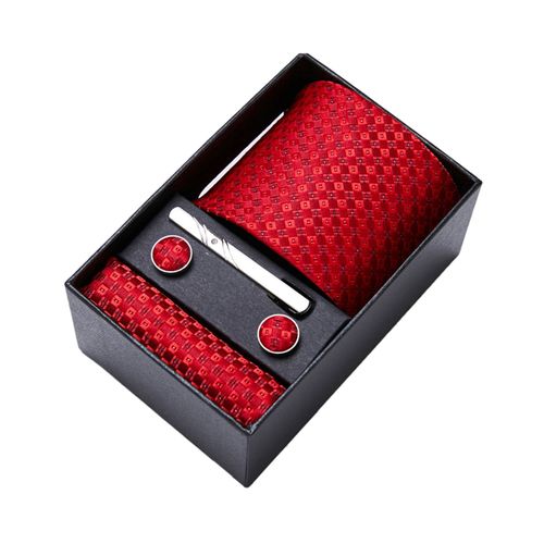 Ensemble De Costume À Cravate En Soie, Couleur Vive, Avec Pince À Col, Poche, Boutons De Manchette Carrés, Vêtements De Mariage D'affaires, Accessoires Formels, 5 Pièces/Ensemble-D