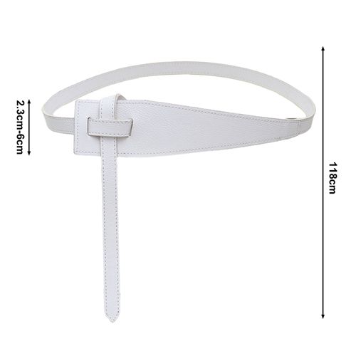 Style Coréen Simple Femmes Faux Cuir Ceinture Forme Irrégulière Noeud Réglable Longue Ceinture Costume Manteau Corset Ceinture Accessoires De Mode-Blanc
