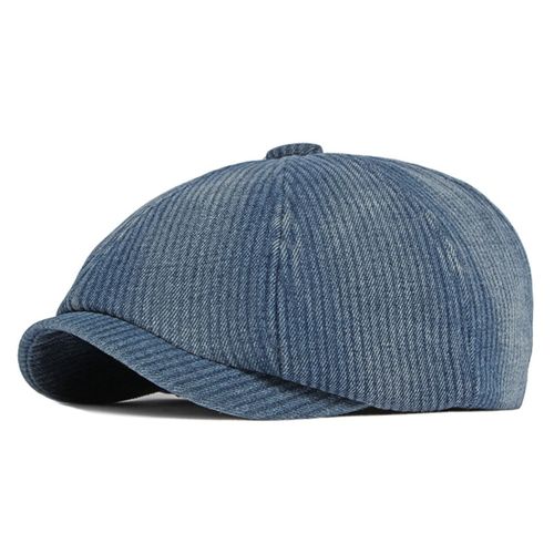 Chapeau Octogonal Rétro Haut Rond Bord Court Texture Fine Style Britannique Garder Au Chaud Couleur Unie Réglable Hommes Béret D'hiver Casquette Pour Voyage-Bleu
